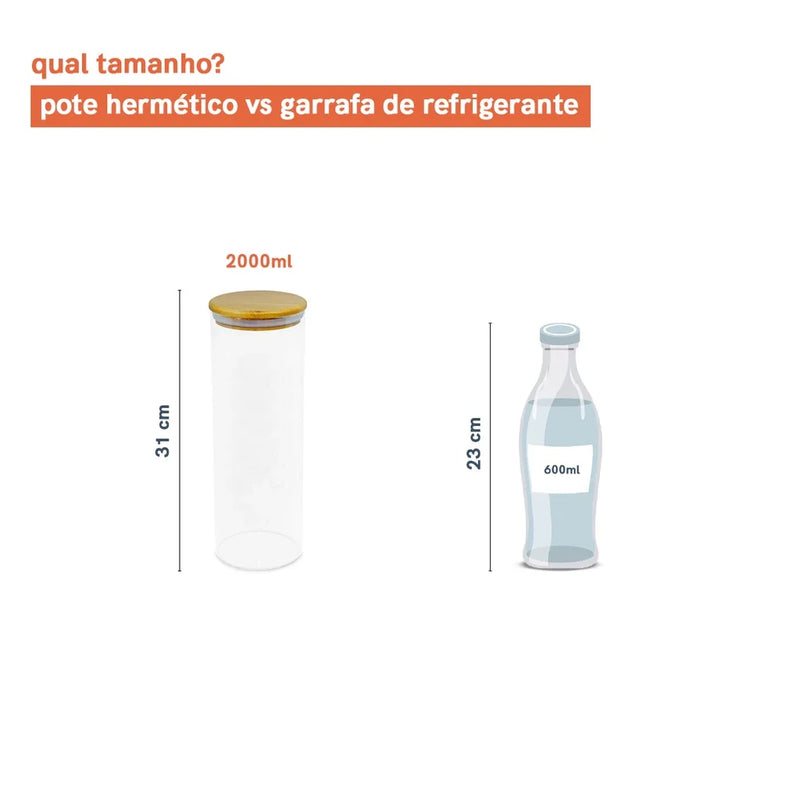 Potes de Vidro com Tampa de Bambu Oikos -  03 Pçs
