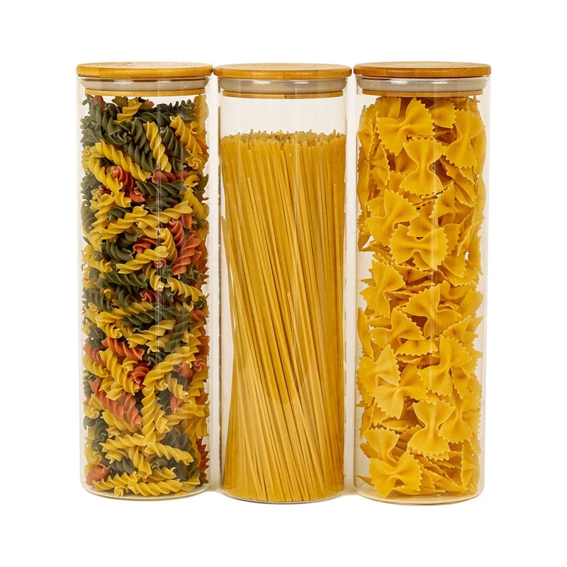 Potes de Vidro com Tampa de Bambu Oikos -  03 Pçs