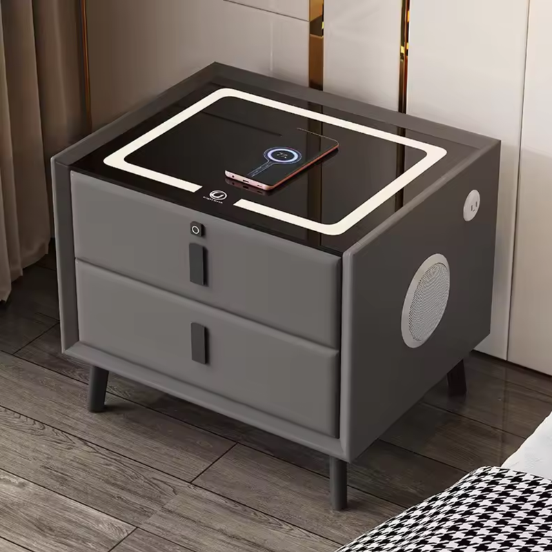 Mesa de Cabeceira Inteligente Com Carregamento Sem fio, Som, Luminária e Impressão Digital