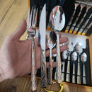 Kit Talheres Floral Dourado com 24 Peças em Aço Inox