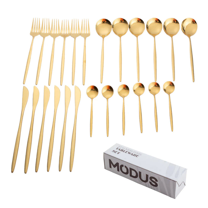 Talheres em Aço Inox Dourado - 24 Peças
