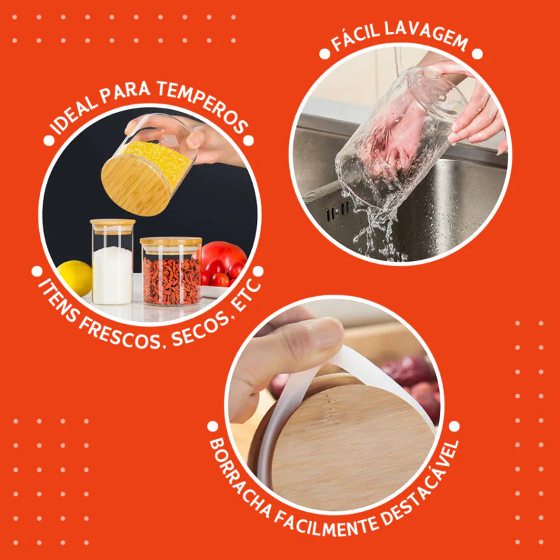 Potes de Vidro com Tampa de Bambu Oikos - 5 Pçs