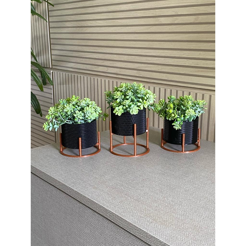 Kit 3 Vasos Com Suporte e Plantas Artificiais Inclusas