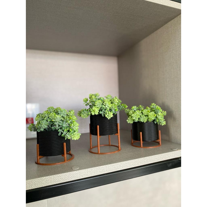 Kit 3 Vasos Com Suporte e Plantas Artificiais Inclusas