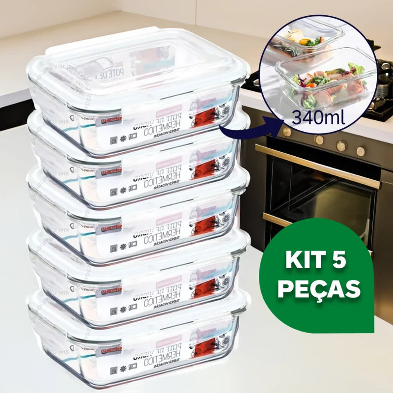 Pote de Vidro com Tampa Hermtica Click Glass - 5 Peças