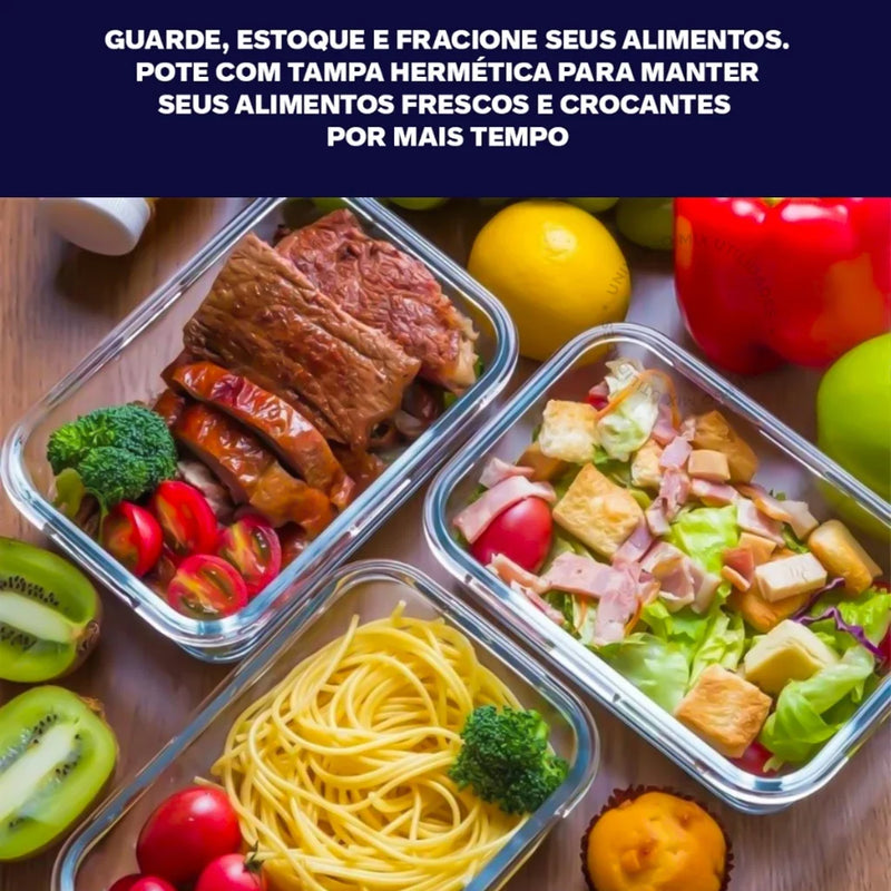 Pote de Vidro com Tampa Hermtica Click Glass - 5 Peças