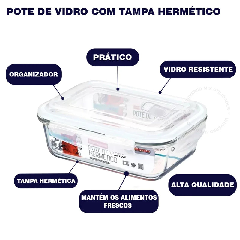 Pote de Vidro com Tampa Hermtica Click Glass - 5 Peças