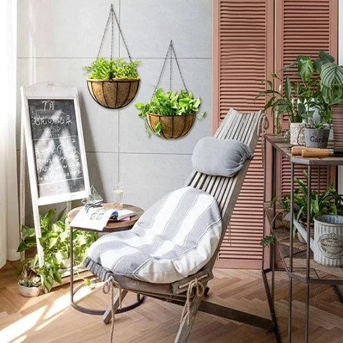 Vaso com Pendente de Ferro em Fibra Coco