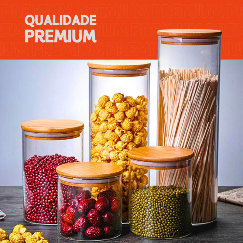Potes de Vidro com Tampa de Bambu Oikos - 5 Pçs