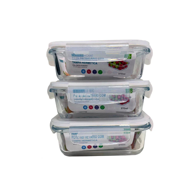 Kit 10 Potes de Vidro 370ml Hermético