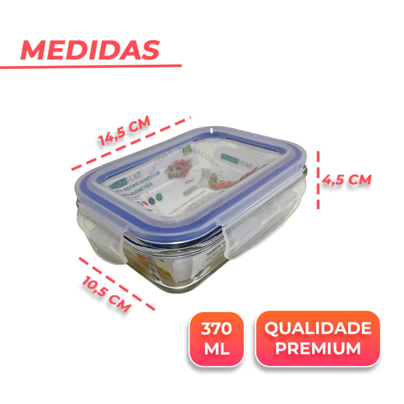 Kit 10 Potes de Vidro 370ml Hermético