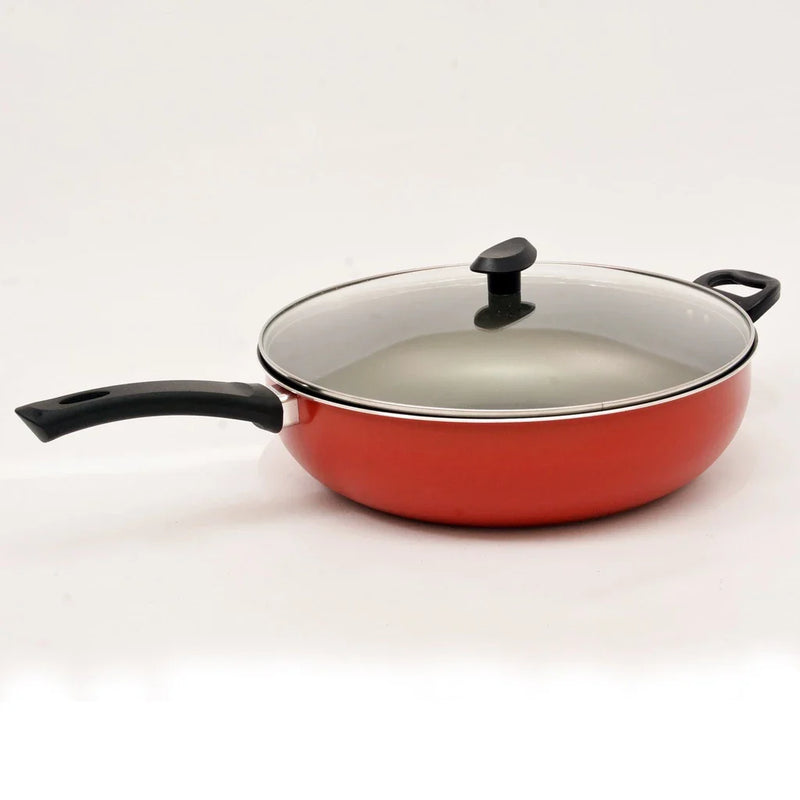 Frigideira Wok Antiaderente 32cm Com Tampa de Vidro