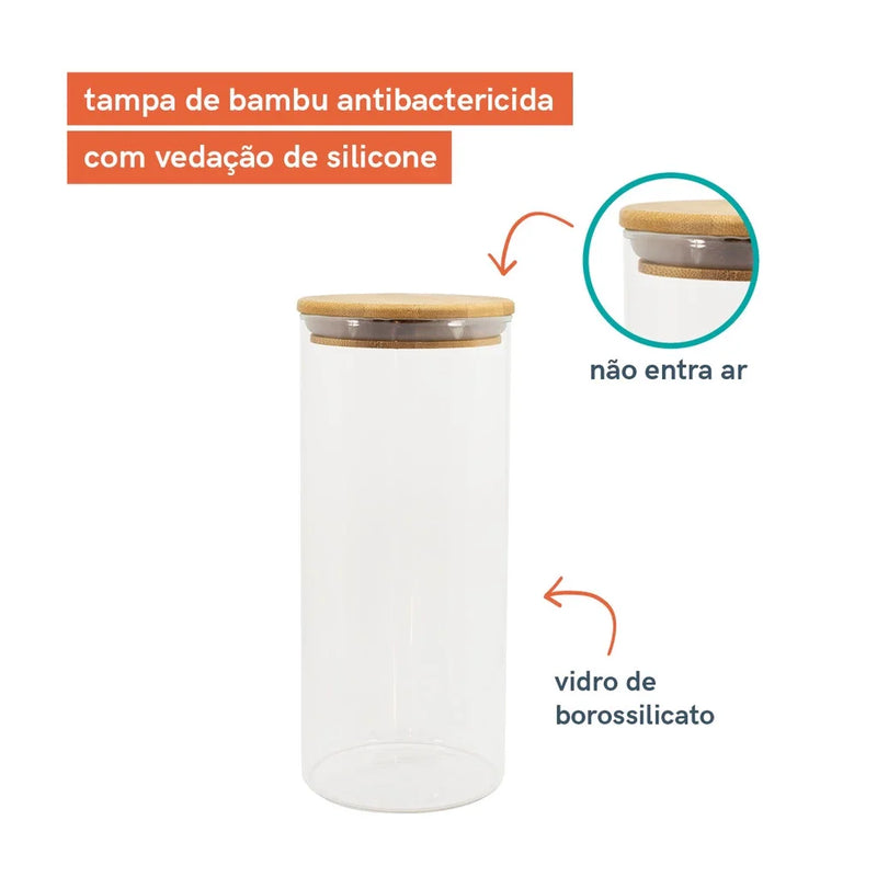 Potes de Vidro com Tampa de Bambu Oikos -  11 Pçs