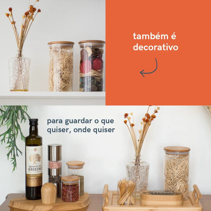 Potes de Vidro com Tampa de Bambu Oikos -  11 Pçs