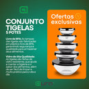 Kit Conjunto De Potes 5 Peças - Vidro Resistente